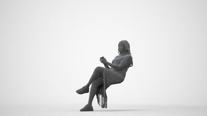realistic 3D human woman casual sitting, archviz people FBX OBJ for Blender, square thumbnail
