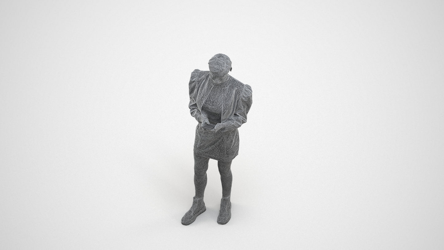 photogrammetry 3D woman casual standing, realistic human model archviz FBX, wireframe three-quarter view