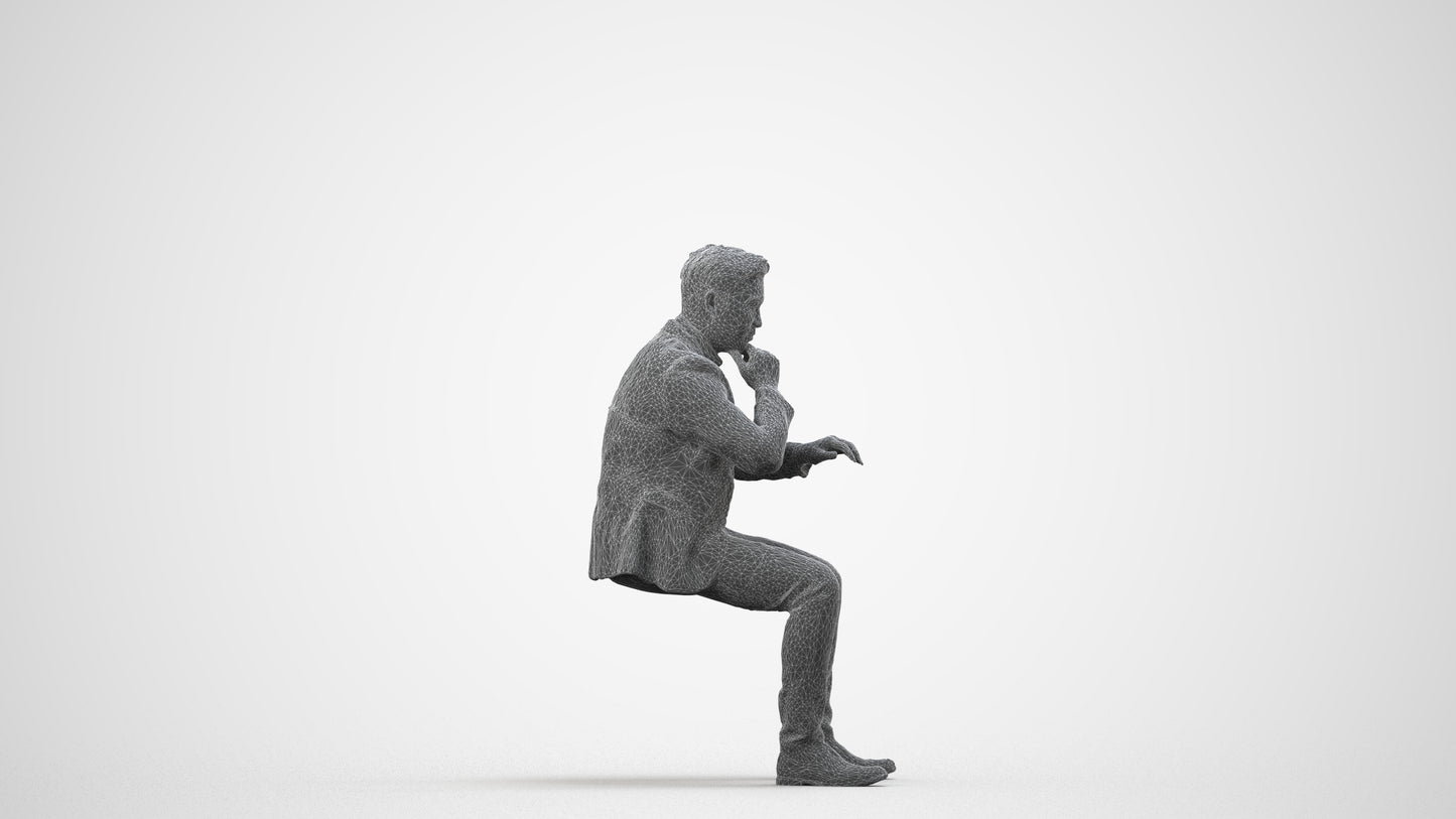 3D people model man business, scanned human for 3ds Max rendering, wireframe side view