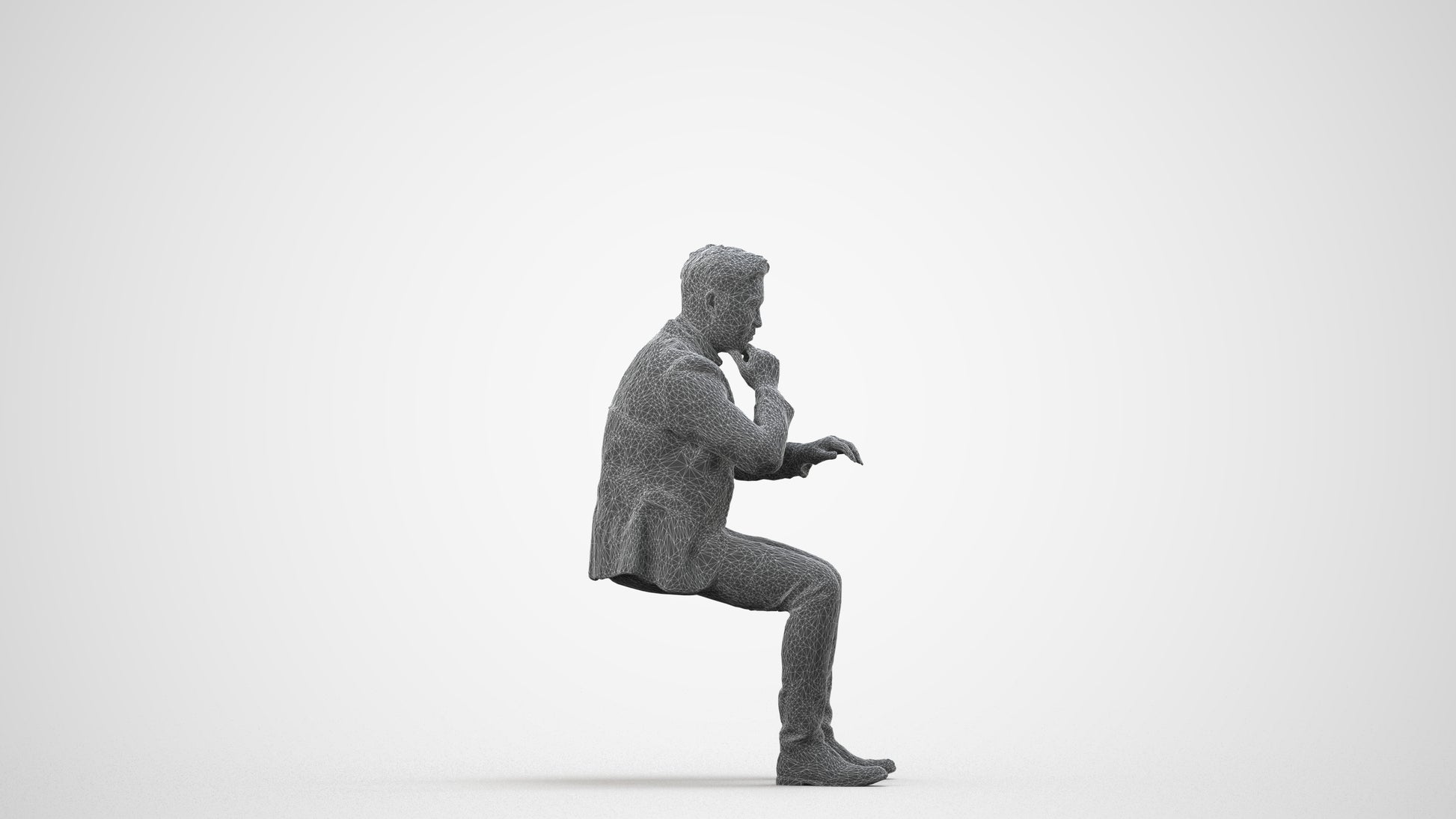 3D people model man business, scanned human for 3ds Max rendering, wireframe side view