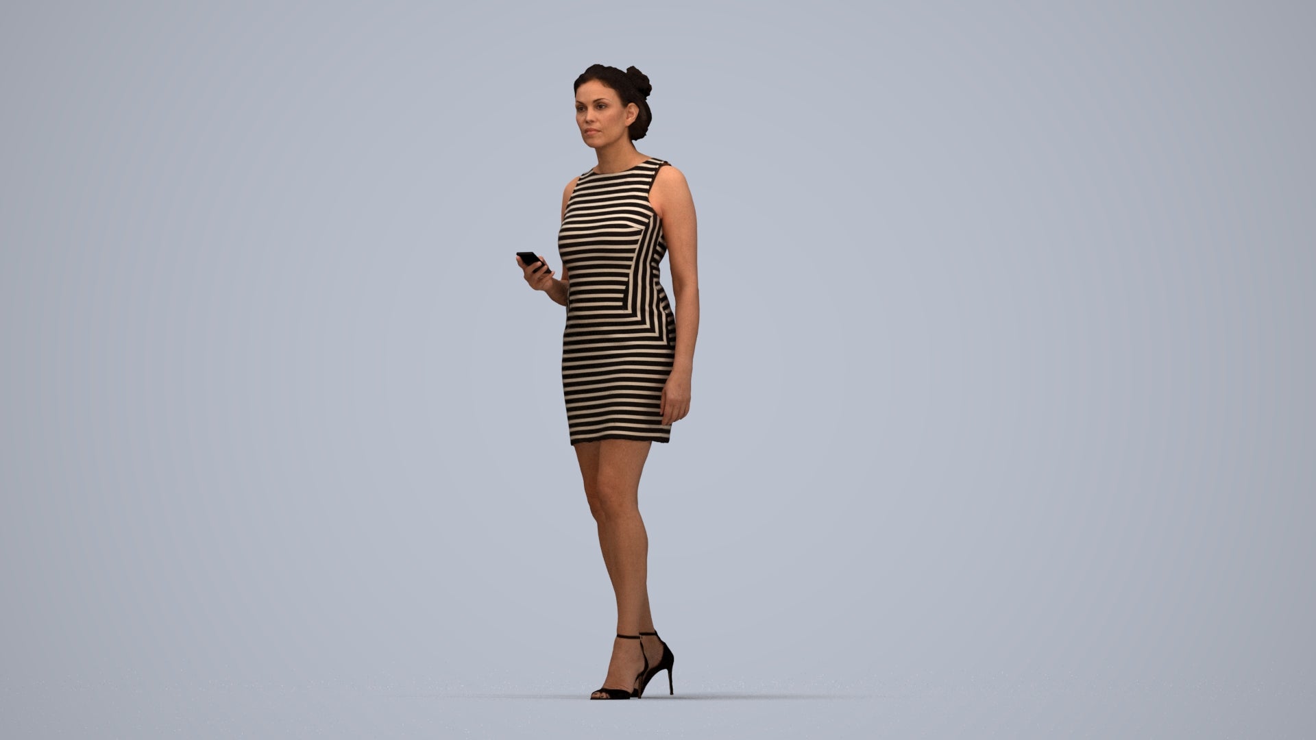 scanned 3D woman casual walking, photogrammetry people for Enscape and V-Ray, top-down view render