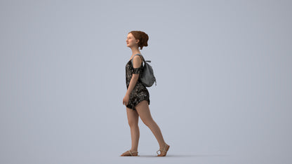 scanned 3D girl casual kids, photogrammetry people for Enscape and V-Ray, three-quarter view render