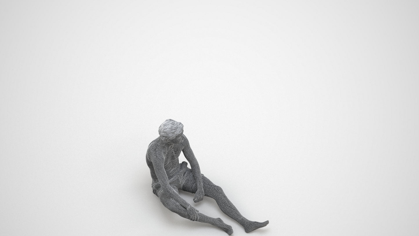 3D human model man pool, photogrammetry scanned person for archviz, wireframe three-quarter view