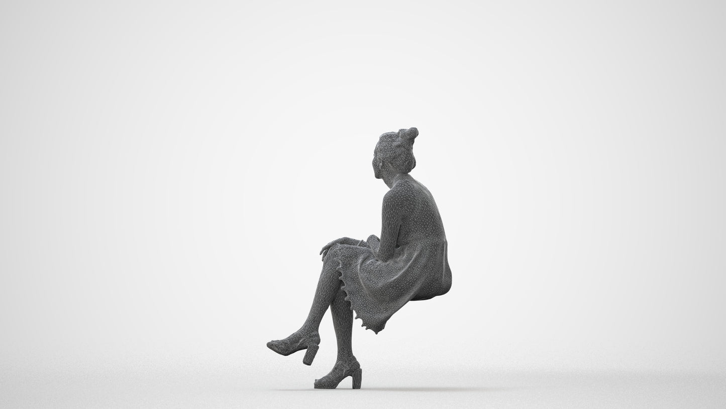 photogrammetry 3D woman formal sitting, realistic human model archviz FBX, square thumbnail