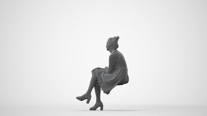 photogrammetry 3D woman formal sitting, realistic human model archviz FBX, square thumbnail