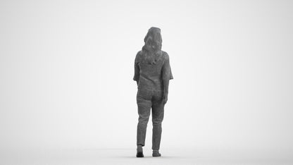 3D scanned woman walking casual, photorealistic archviz people for Enscape and SketchUp, wireframe front view