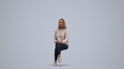 realistic 3D human woman casual sitting, archviz people FBX OBJ for Blender, standing pose render