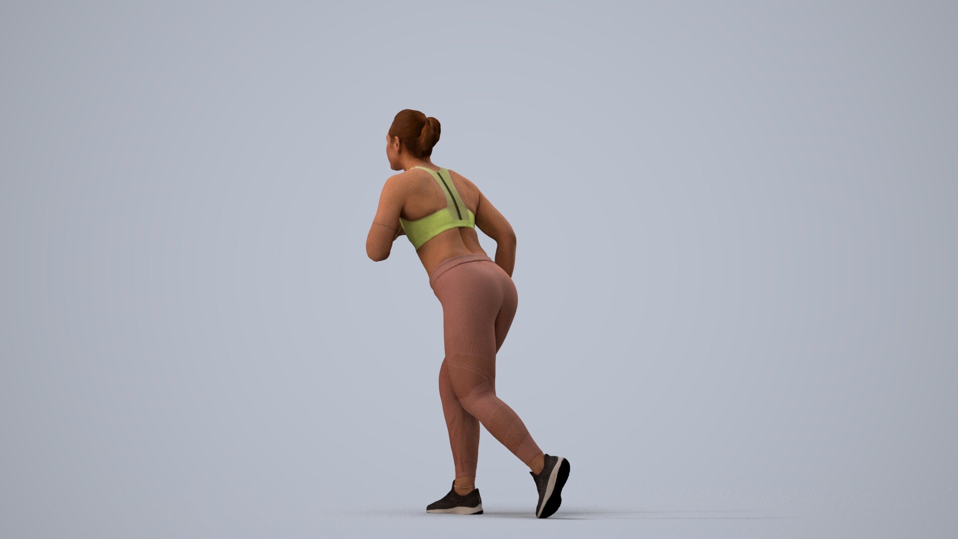 3D people model woman sport, scanned human for 3ds Max rendering, three-quarter view render