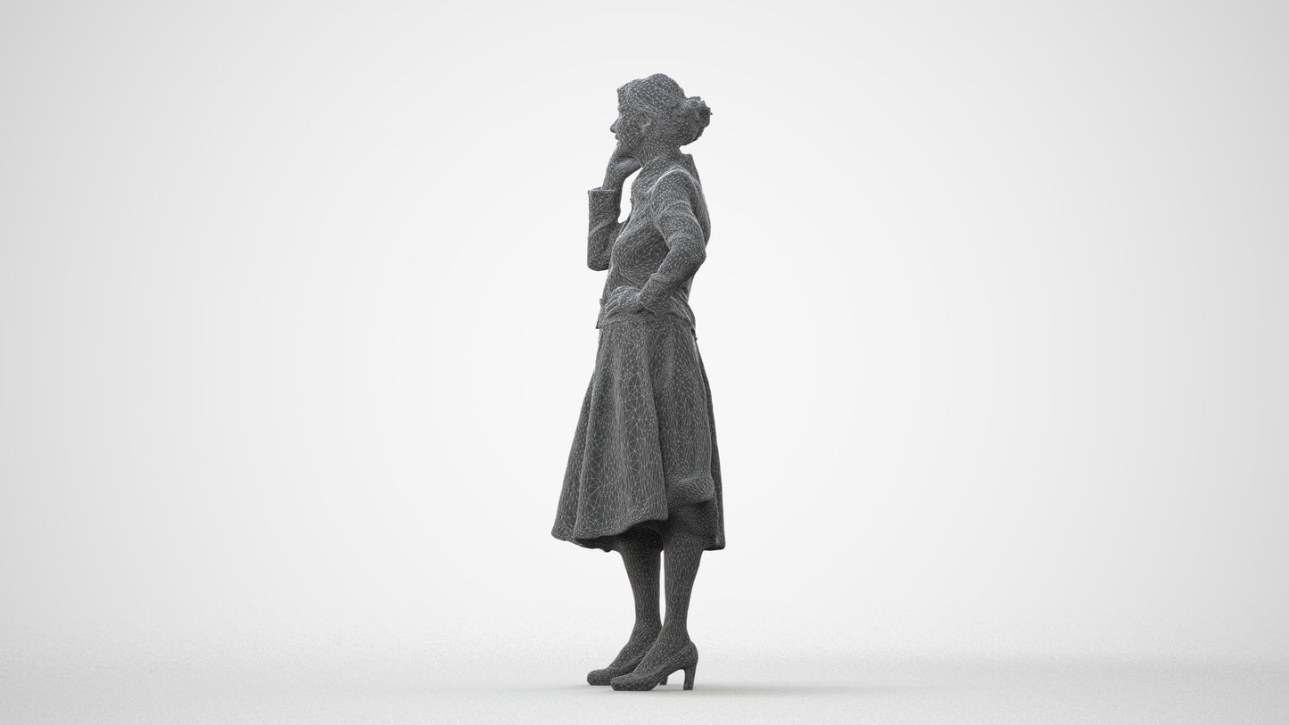 3D human model senior woman business standing, photogrammetry scanned person for archviz, square thumbnail