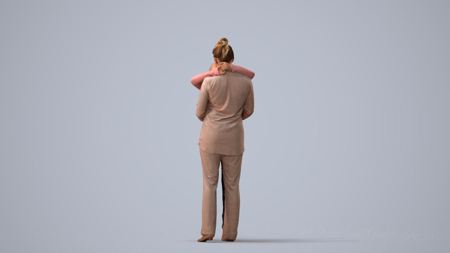 3D human model girl kids, photogrammetry scanned person for archviz, three-quarter view render