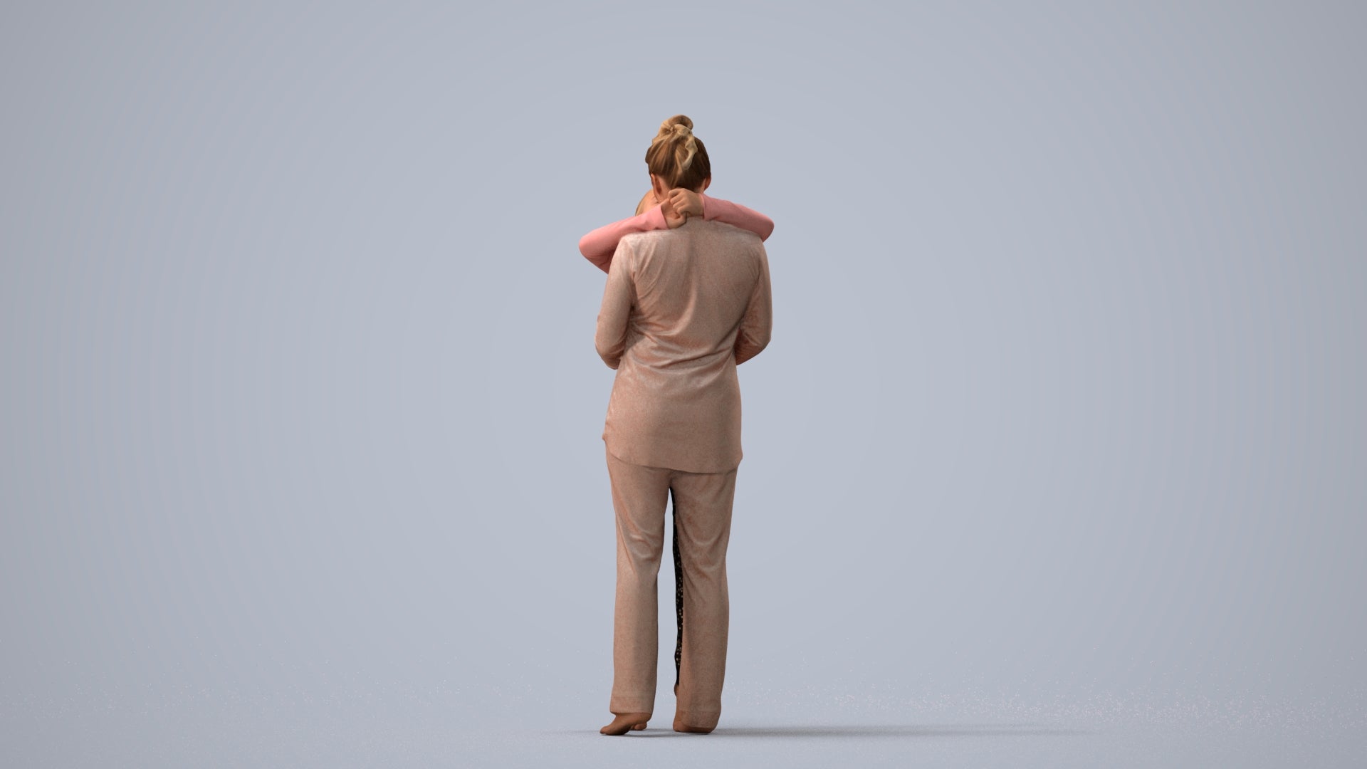 3D human model girl kids, photogrammetry scanned person for archviz, three-quarter view render