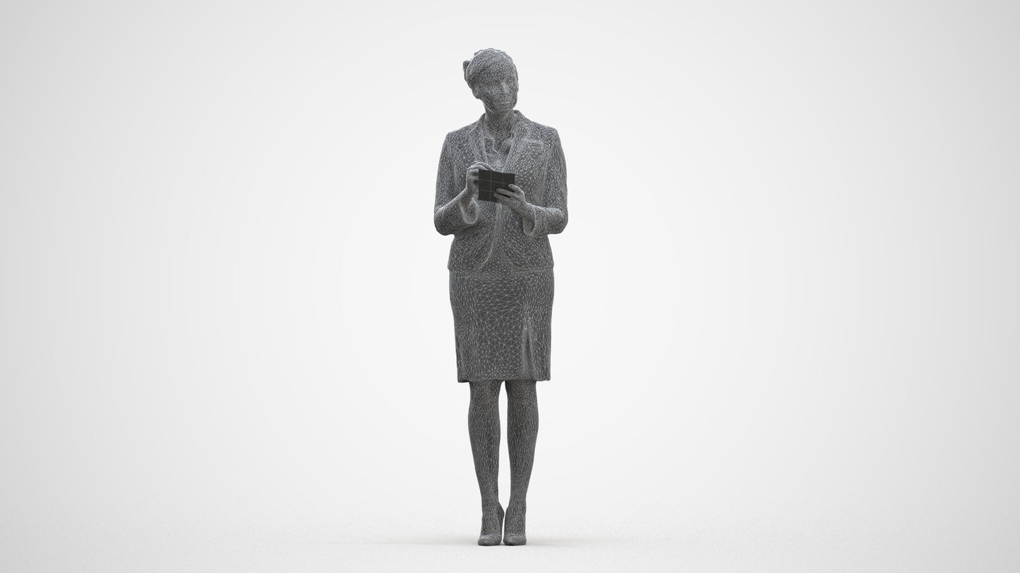 scanned 3D woman hospitality, photogrammetry people for Enscape and V-Ray, three-quarter front view render