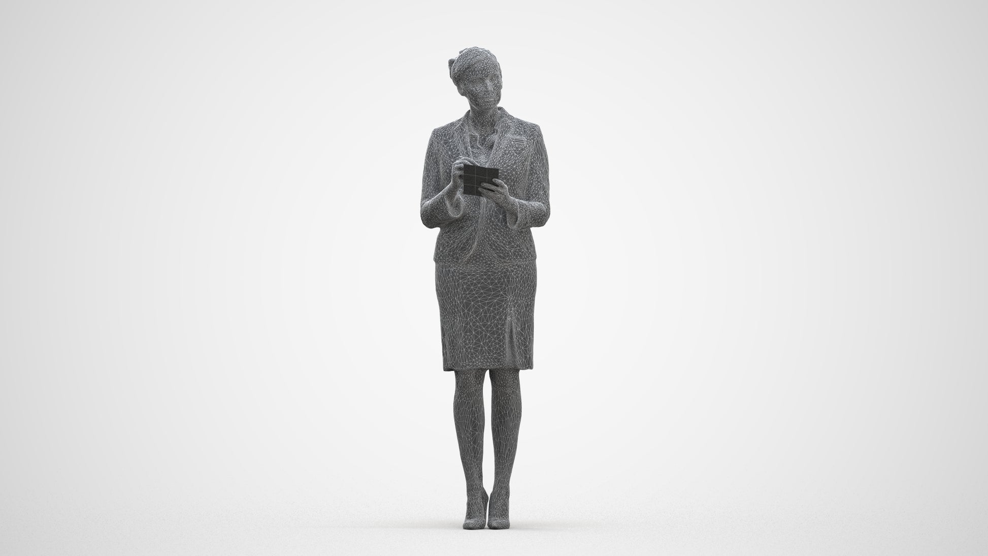 scanned 3D woman hospitality, photogrammetry people for Enscape and V-Ray, three-quarter front view render