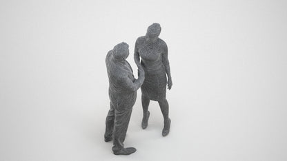 3D human model woman business, photogrammetry scanned person for archviz, wireframe three-quarter view