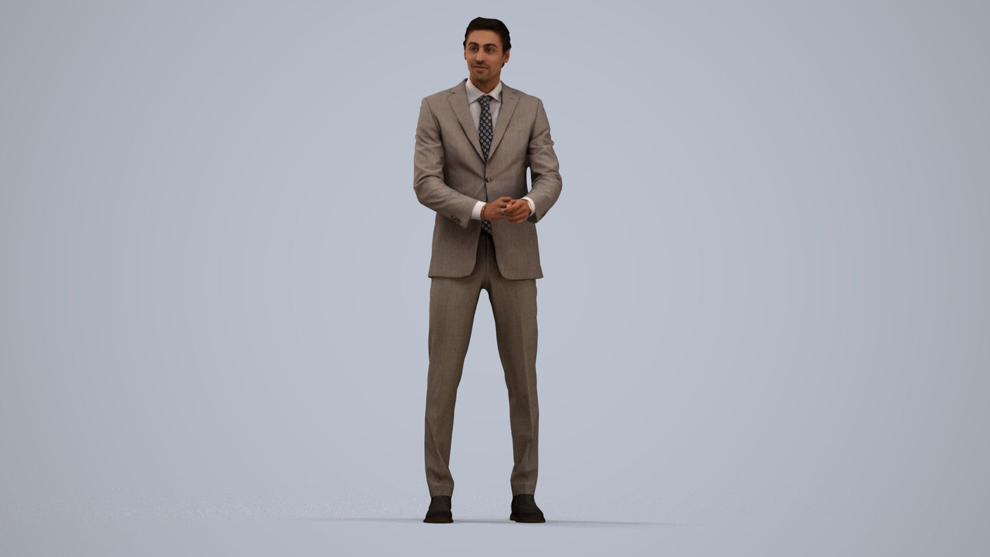 3D human model man business, photogrammetry scanned person for archviz, standing pose render