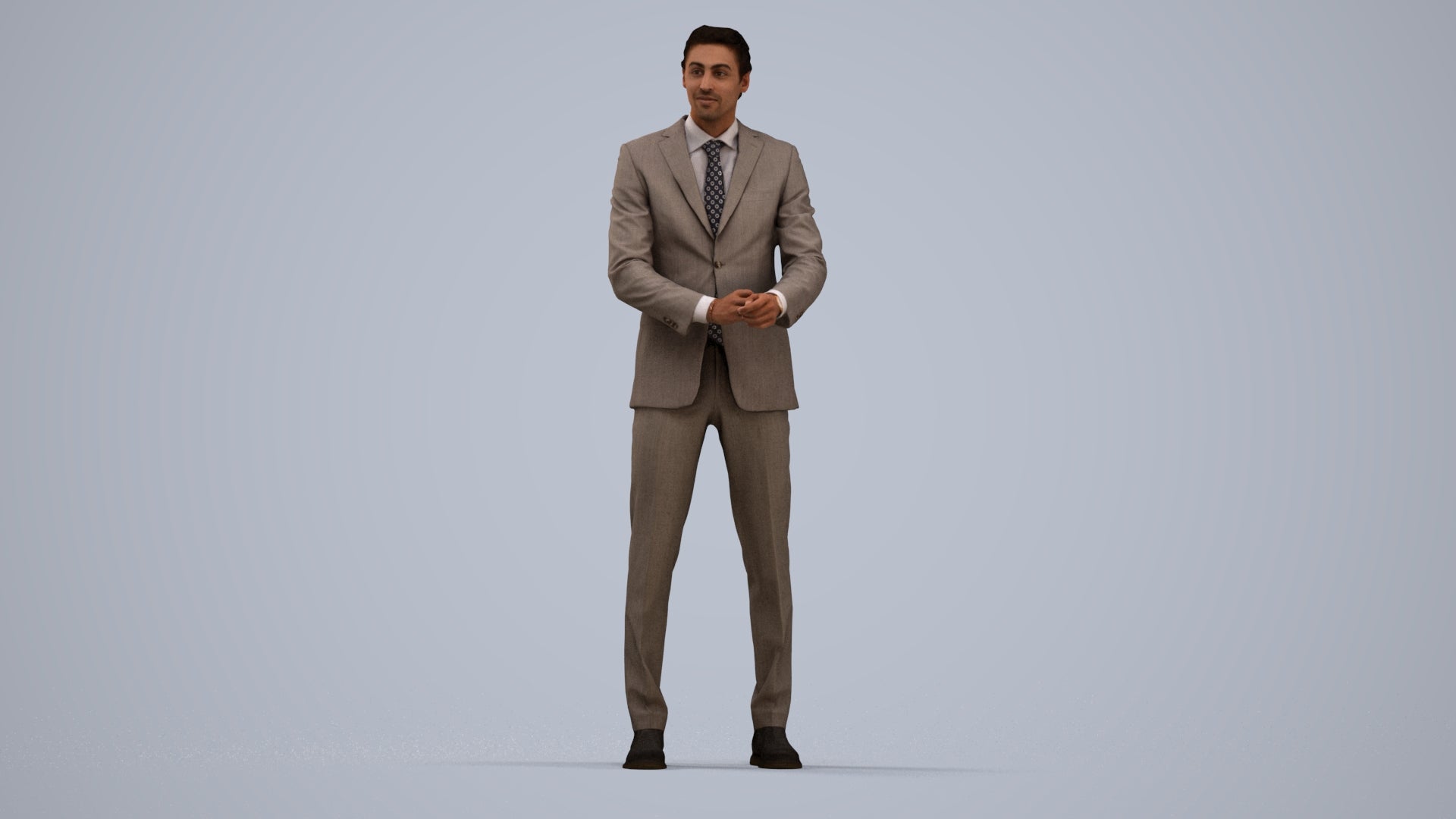 3D human model man business, photogrammetry scanned person for archviz, standing pose render