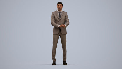 3D human model man business, photogrammetry scanned person for archviz, standing pose render
