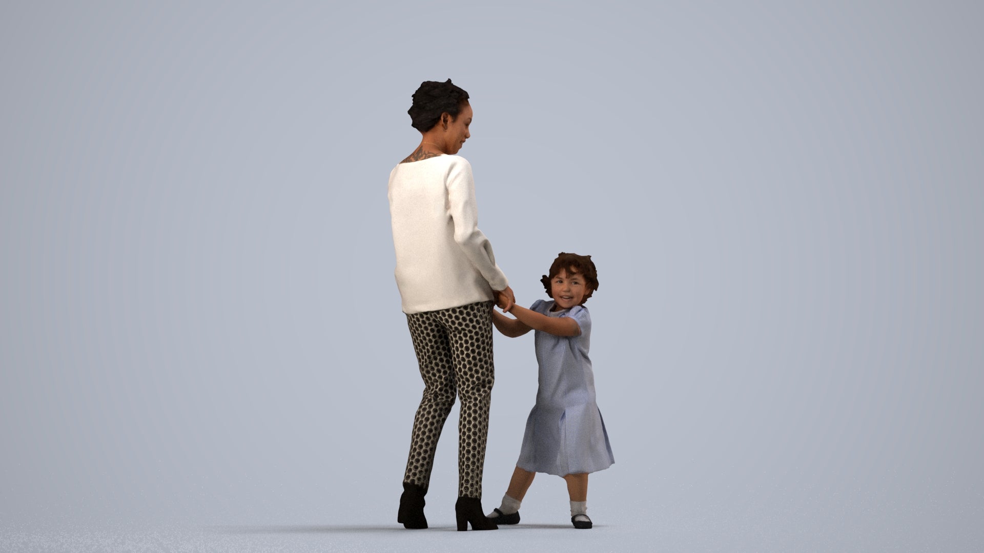 realistic 3D human girl casual kids, archviz people FBX OBJ for Blender, side view render