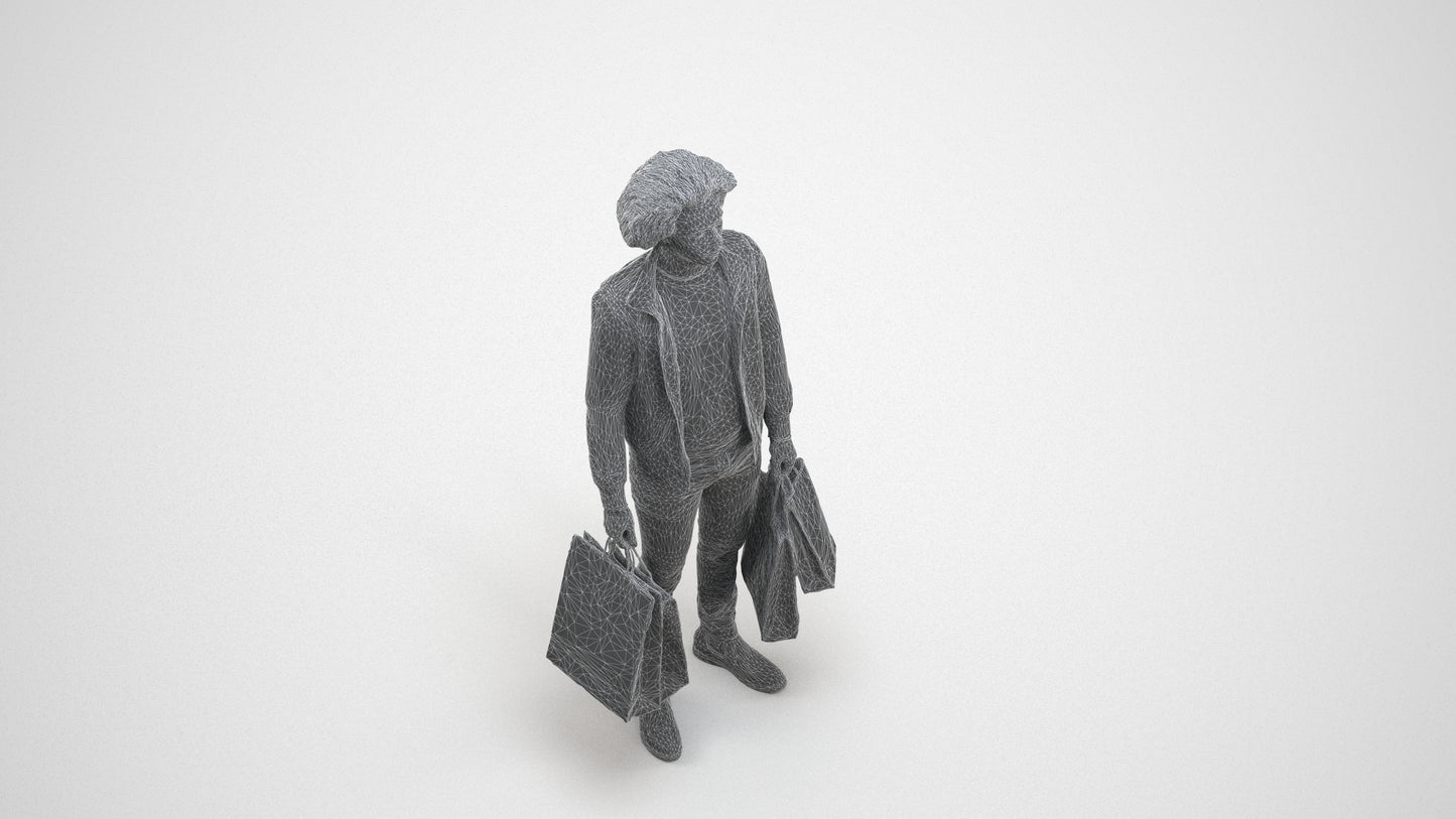 3D people model man formal, scanned human for 3ds Max rendering, wireframe three-quarter view