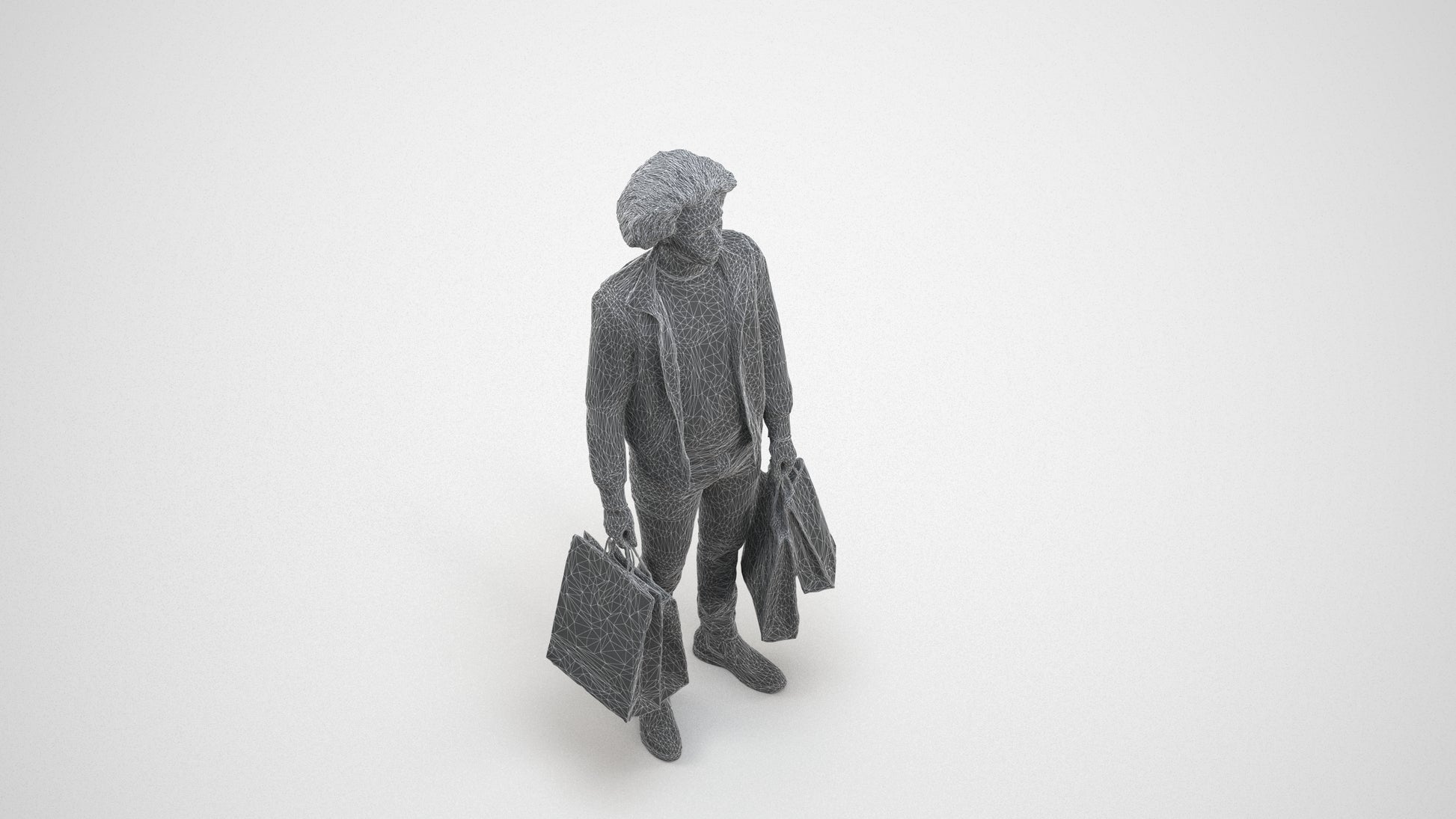 3D people model man formal, scanned human for 3ds Max rendering, wireframe three-quarter view