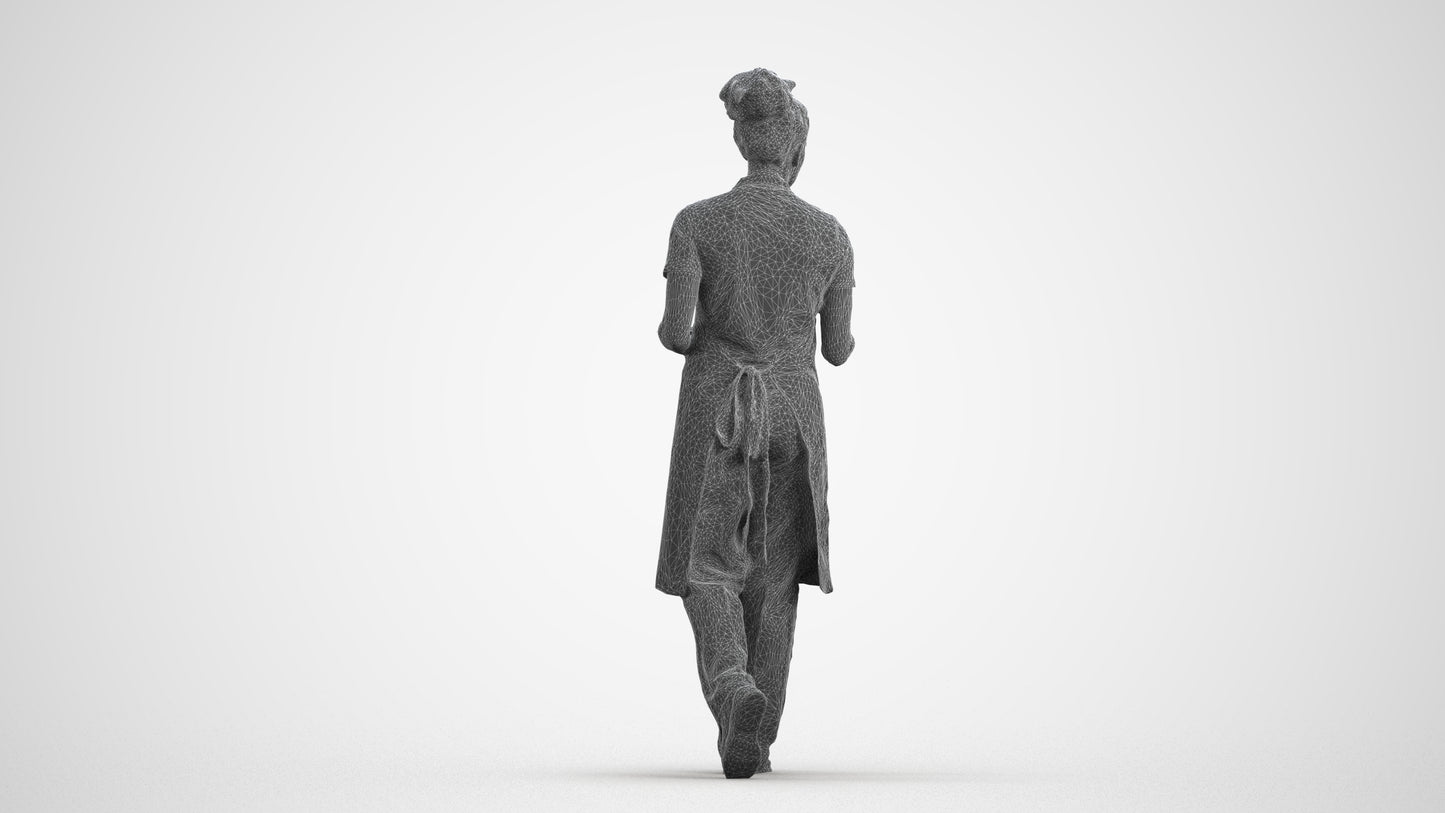 realistic 3D woman hospitality, scanned archviz people for Blender and 3ds Max, wireframe front view