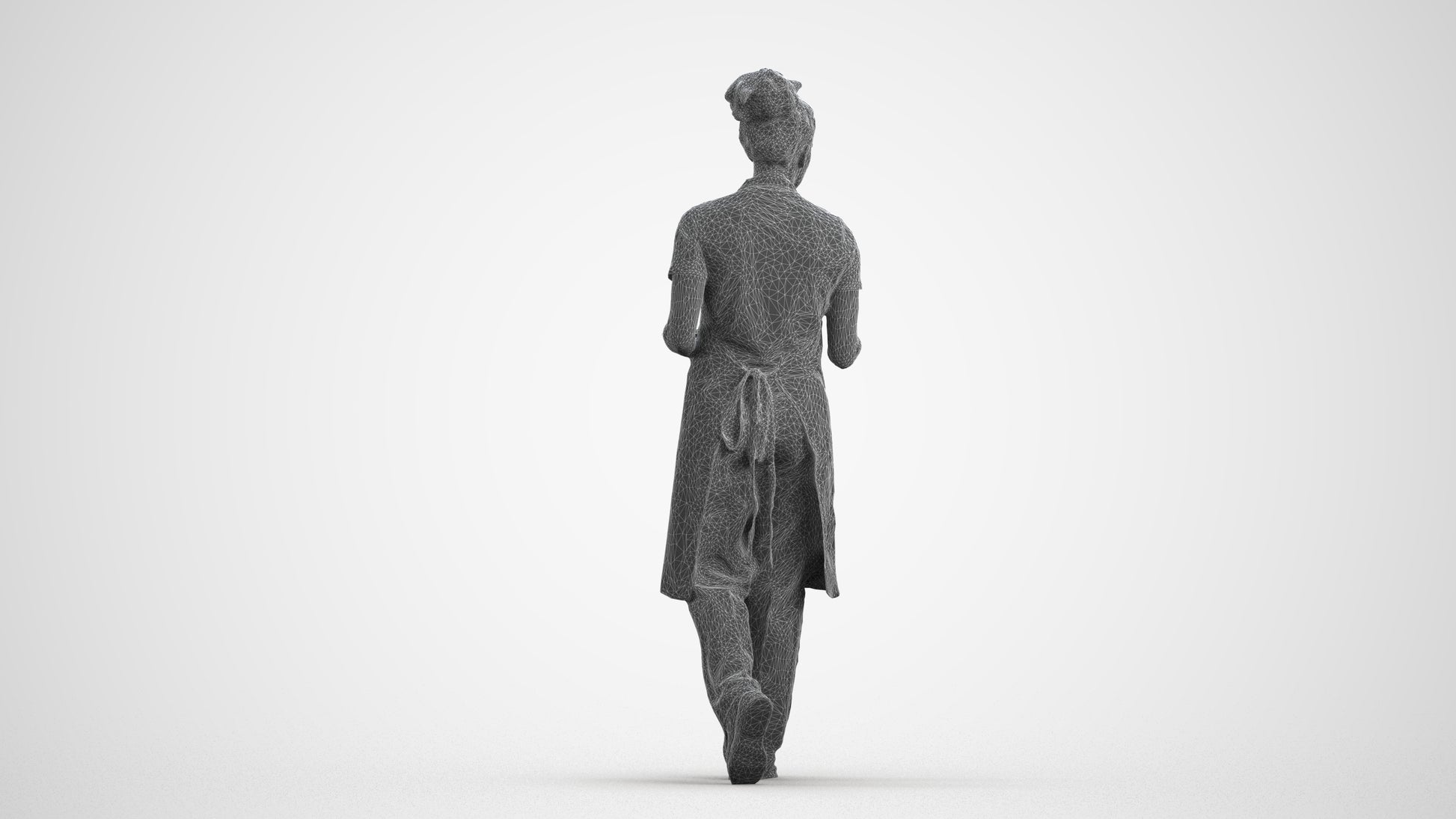 realistic 3D woman hospitality, scanned archviz people for Blender and 3ds Max, wireframe front view