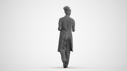 realistic 3D woman hospitality, scanned archviz people for Blender and 3ds Max, wireframe front view