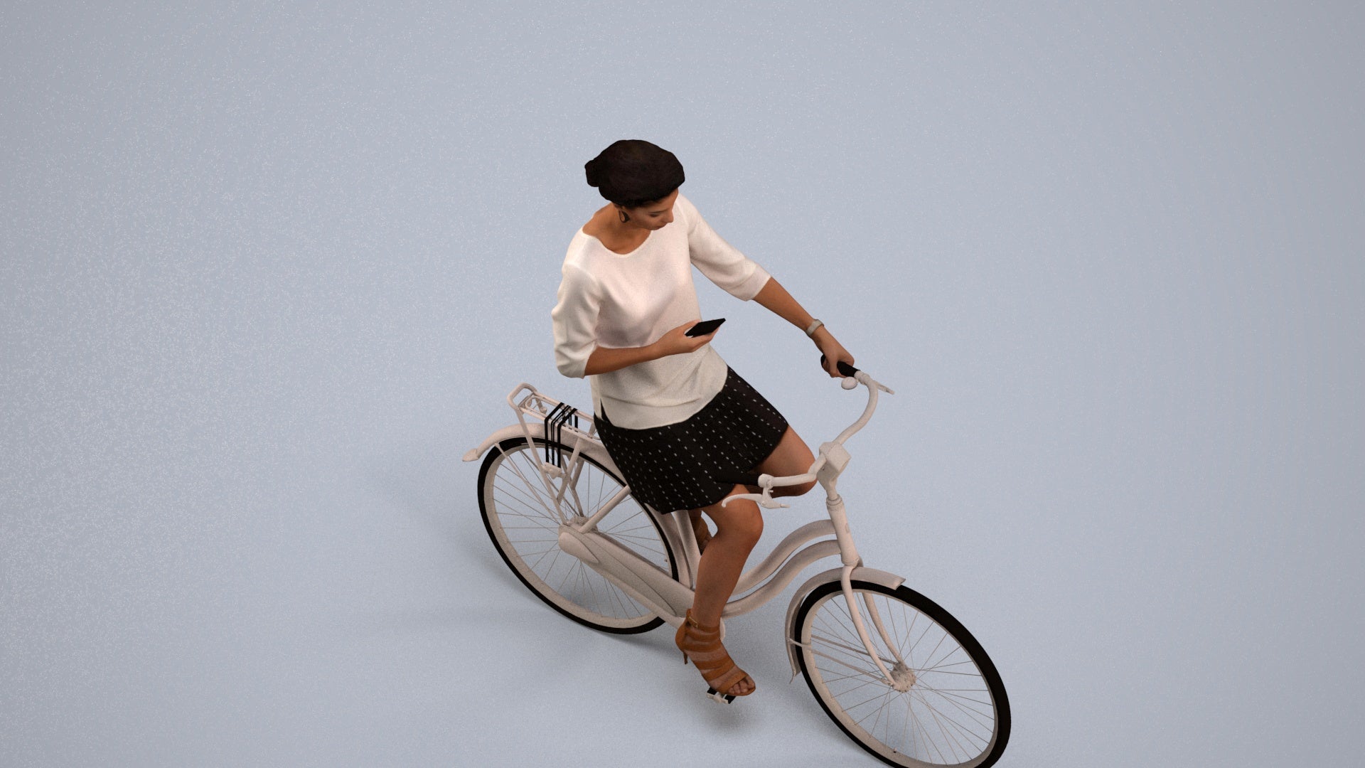 photogrammetry 3D woman casual cycling, realistic human model archviz FBX, back view render