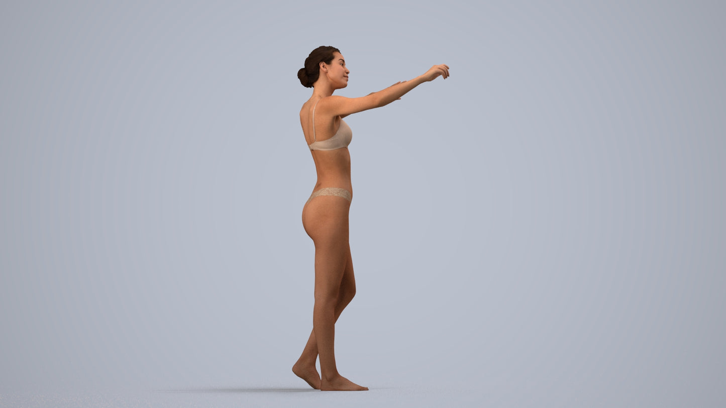 photogrammetry 3D woman bathroom, realistic human model archviz FBX, side view render