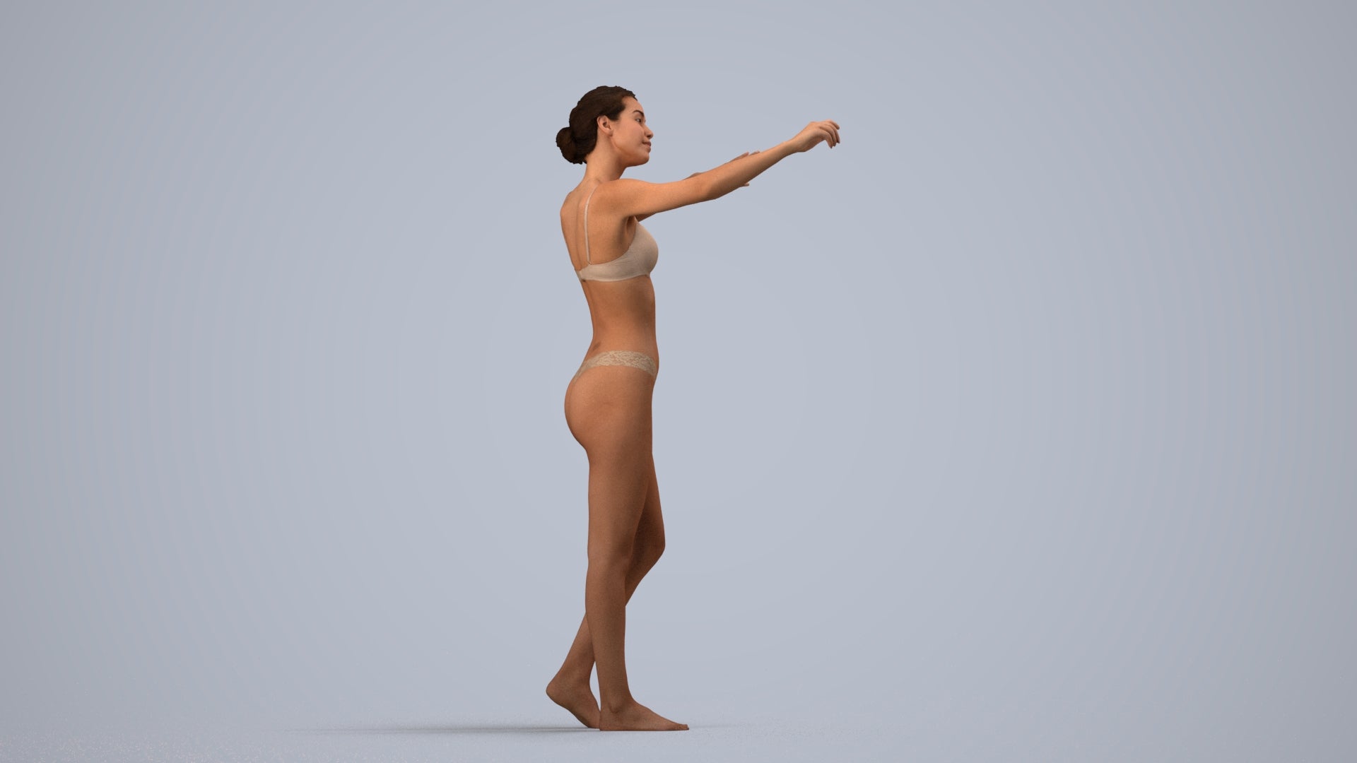 photogrammetry 3D woman bathroom, realistic human model archviz FBX, side view render