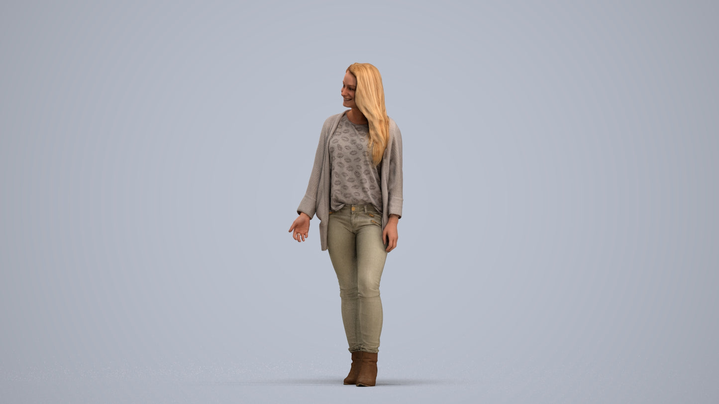 realistic 3D people woman casual standing, render-ready for V-Ray and Corona, FBX OBJ, standing pose render