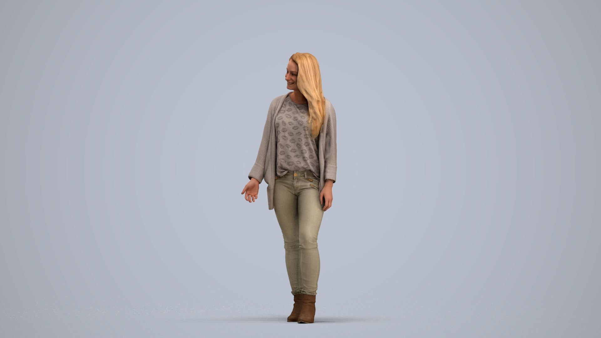 realistic 3D people woman casual standing, render-ready for V-Ray and Corona, FBX OBJ, standing pose render