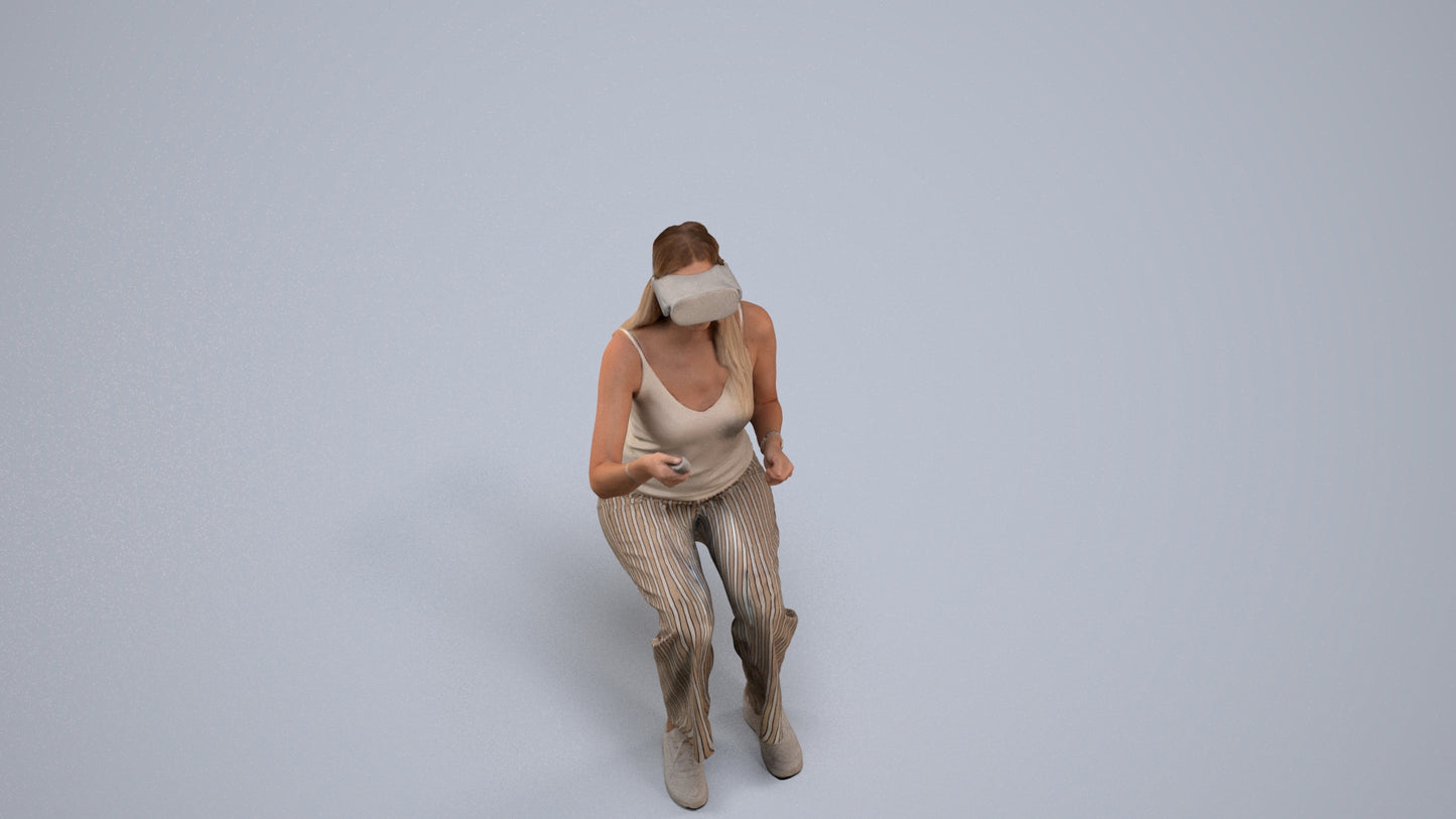 photogrammetry 3D woman casual sitting, realistic human model archviz FBX, back view render