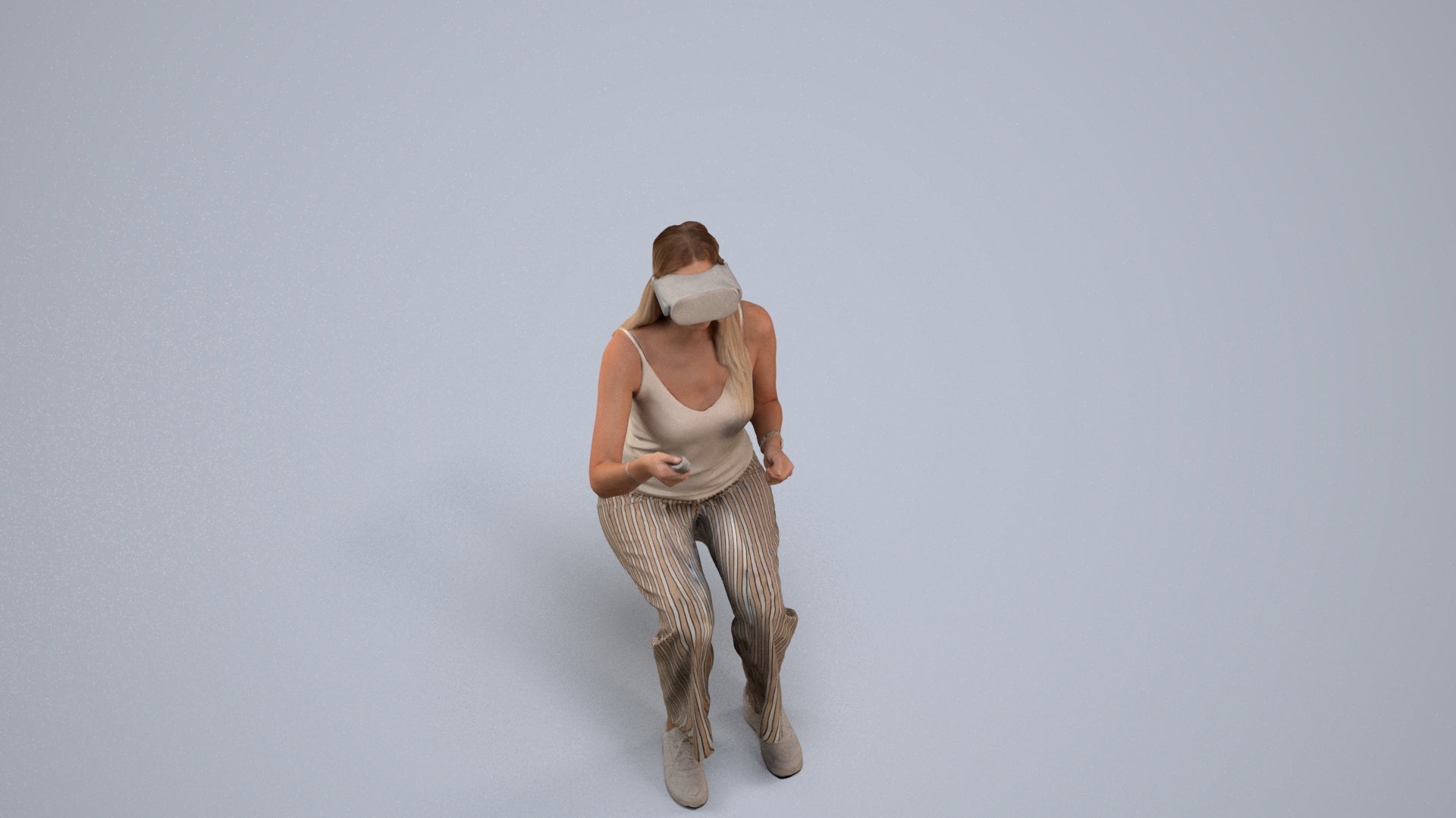 photogrammetry 3D woman casual sitting, realistic human model archviz FBX, back view render