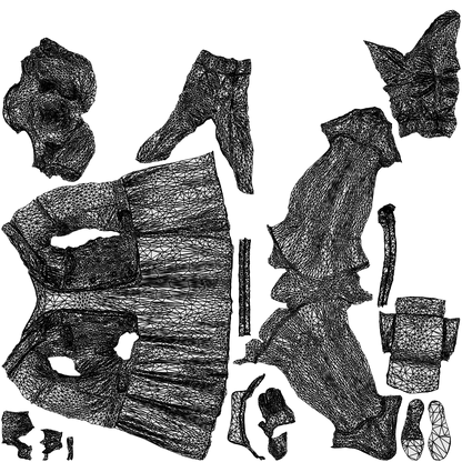 3D human model woman casual walking, photogrammetry scanned person for archviz, wireframe top-down view