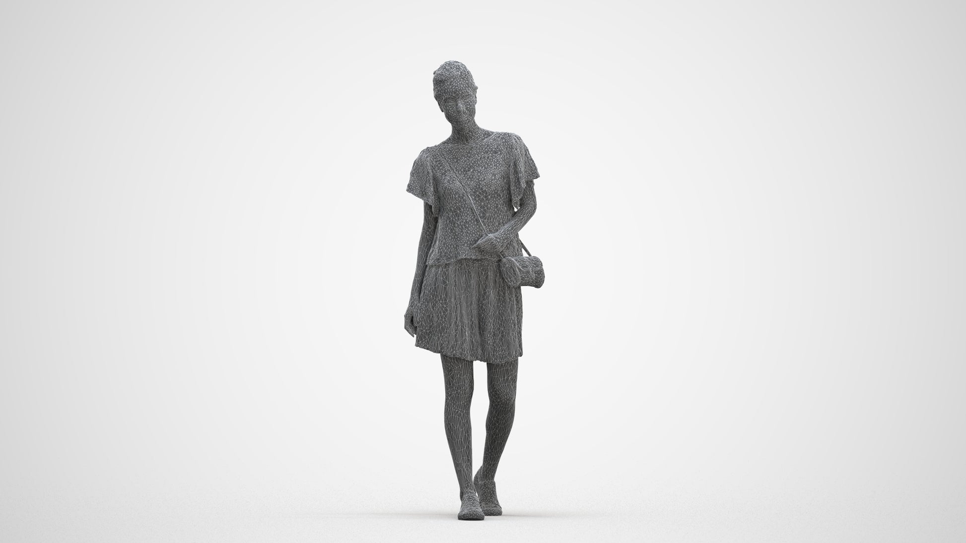 realistic 3D woman casual walking, scanned archviz people for Blender and 3ds Max, three-quarter front view render