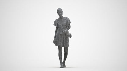 realistic 3D woman casual walking, scanned archviz people for Blender and 3ds Max, three-quarter front view render