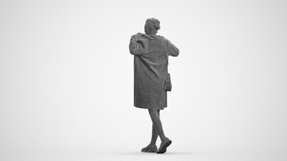 3D human model woman casual walking, photogrammetry scanned person for archviz, wireframe front view