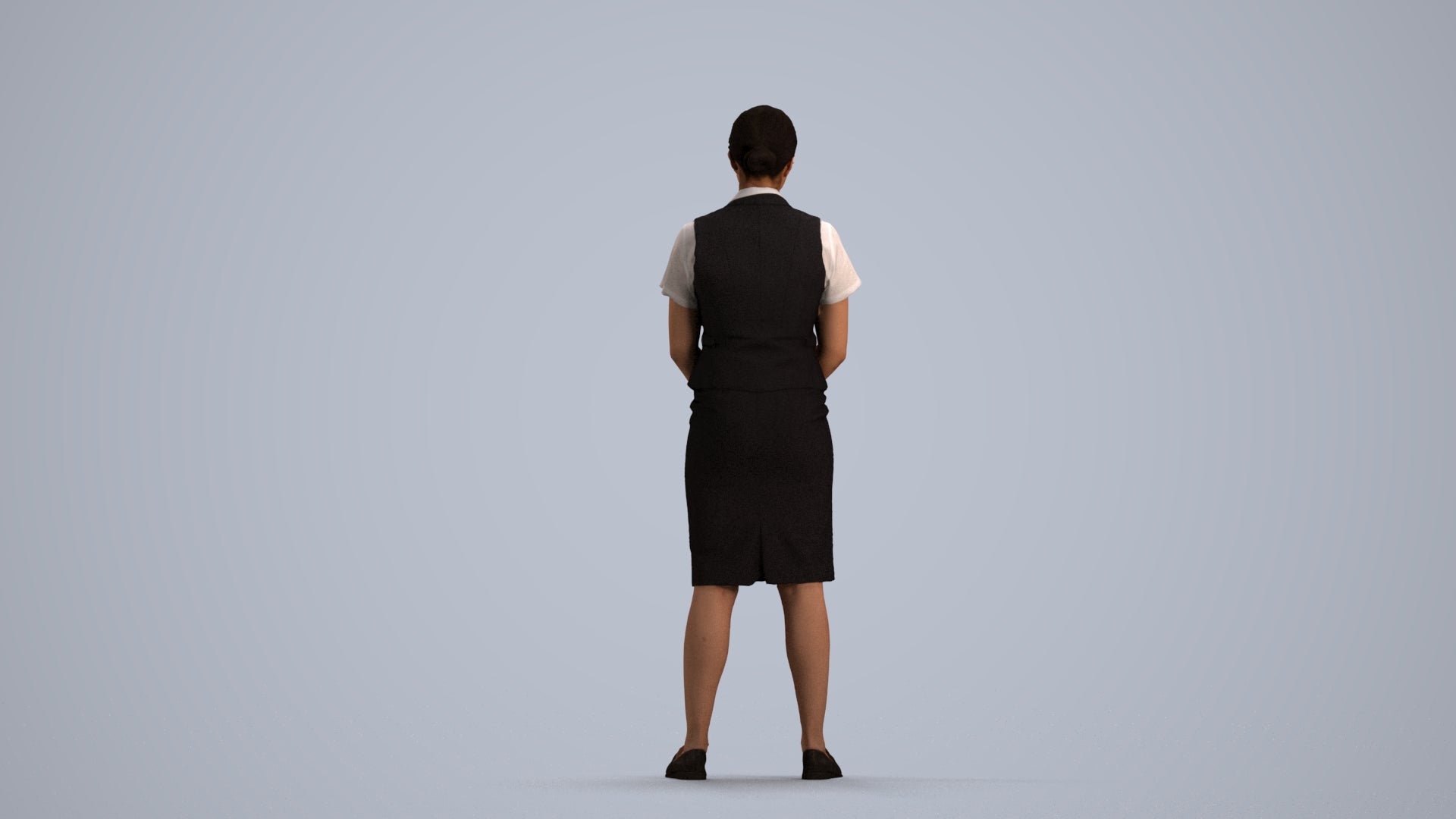 3D scanned woman hospitality, photorealistic archviz people for Enscape and SketchUp, front view render