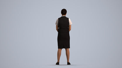 3D scanned woman hospitality, photorealistic archviz people for Enscape and SketchUp, front view render
