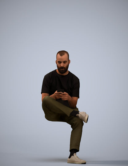 3D scanned man sitting casual, photorealistic archviz people for Enscape and SketchUp