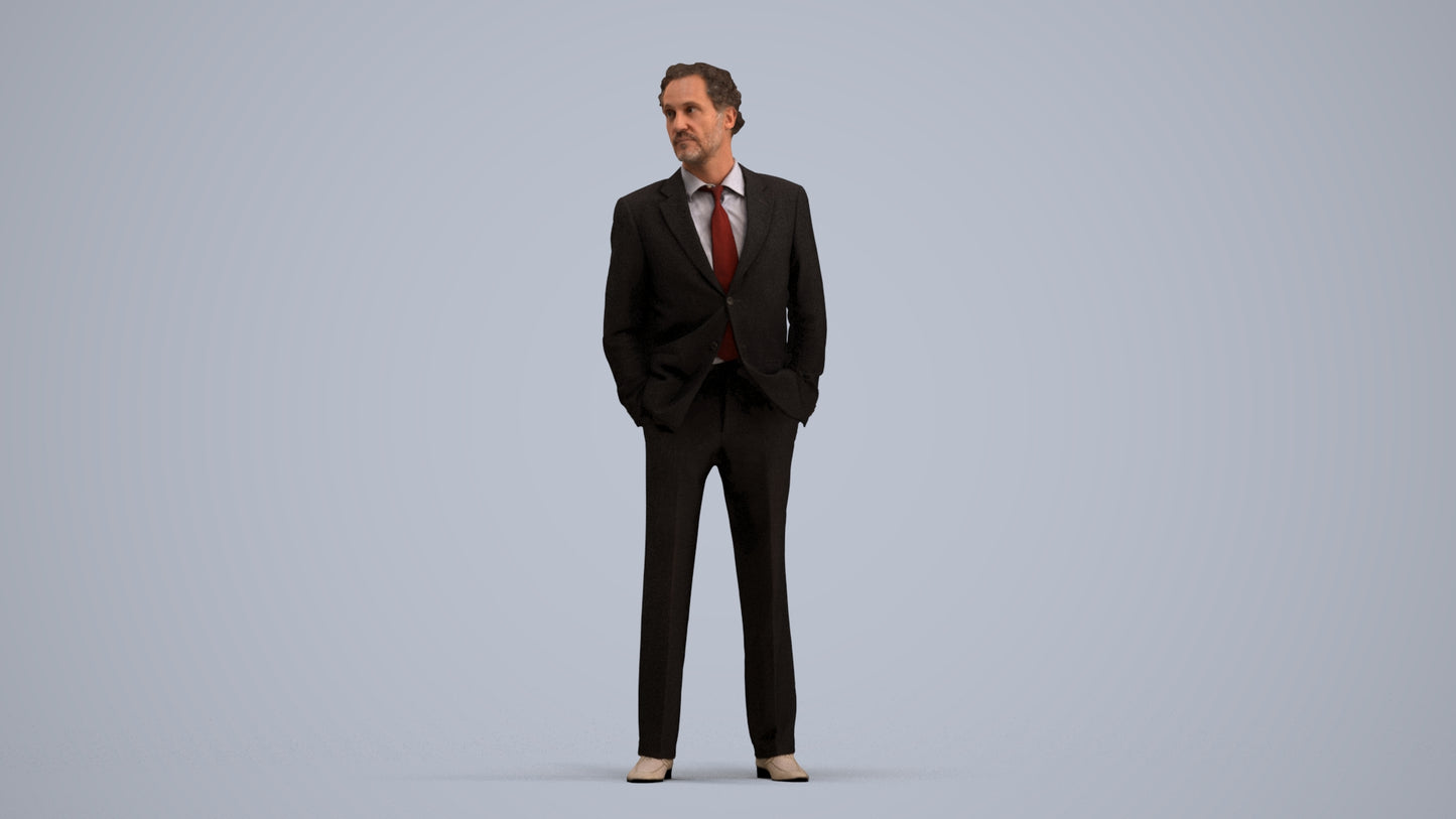 3D scanned man business, photorealistic archviz people for Enscape and SketchUp, standing pose render