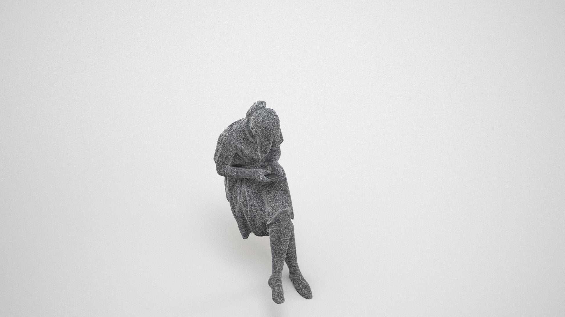 realistic 3D girl mix, scanned archviz people for Blender and 3ds Max, wireframe three-quarter view