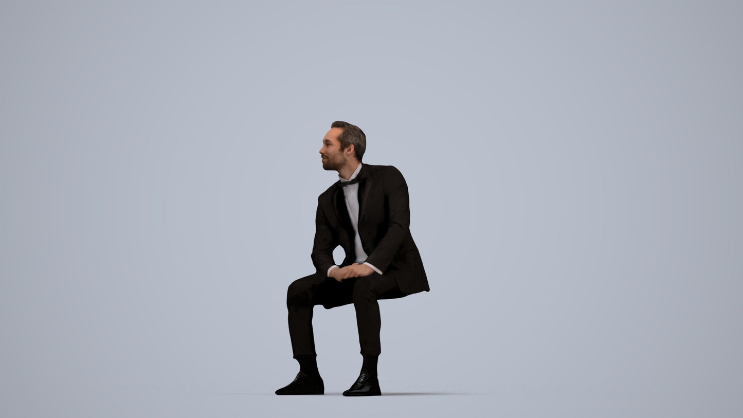photogrammetry 3D man formal formalaffairs, realistic human model archviz FBX, top-down view render