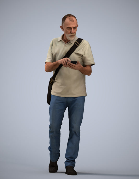 realistic 3D human senior man casual walking, archviz people FBX OBJ for Blender