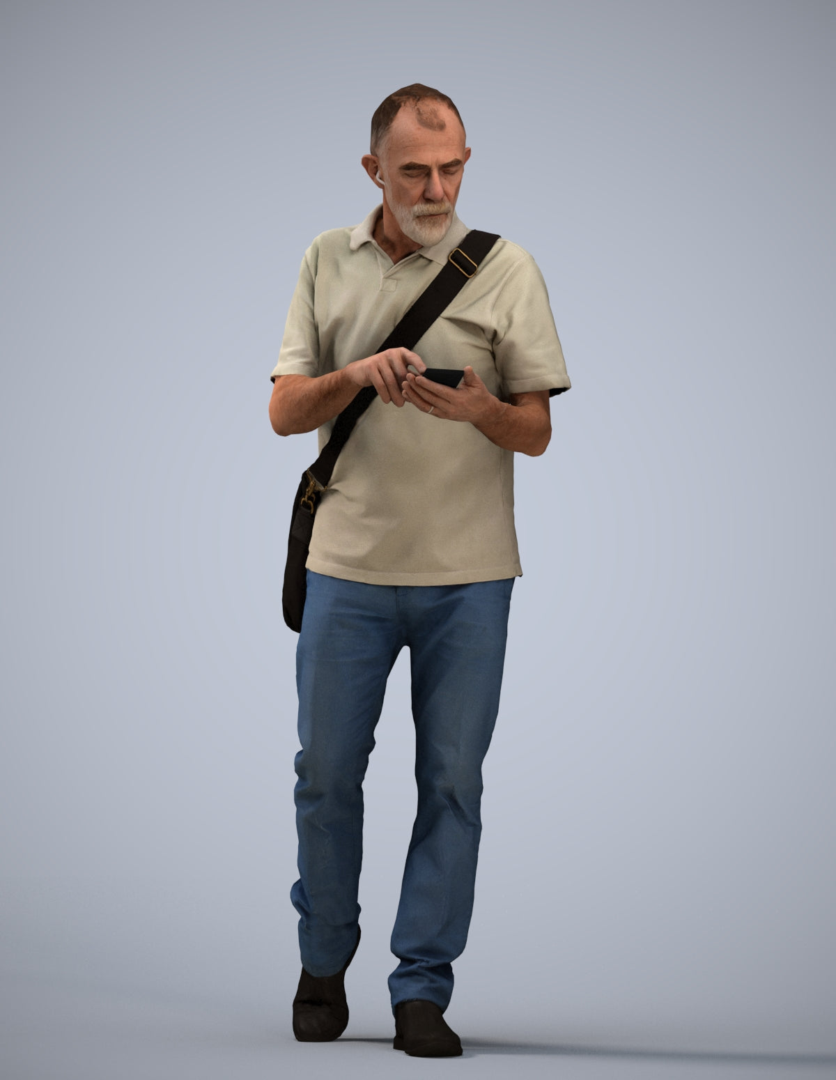 realistic 3D human senior man casual walking, archviz people FBX OBJ for Blender