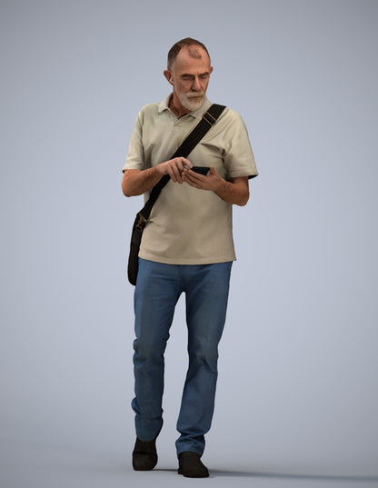 realistic 3D human senior man casual walking, archviz people FBX OBJ for Blender