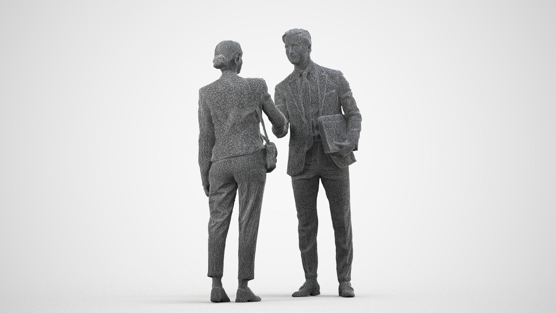 scanned 3D woman business, photogrammetry people for Enscape and V-Ray, wireframe side view
