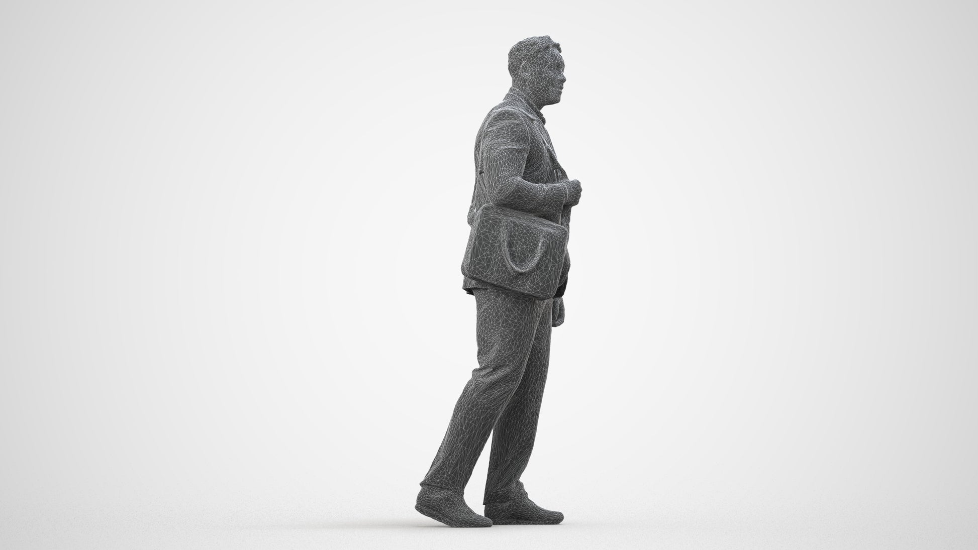 realistic 3D people man business, render-ready for V-Ray and Corona, FBX OBJ, wireframe side view