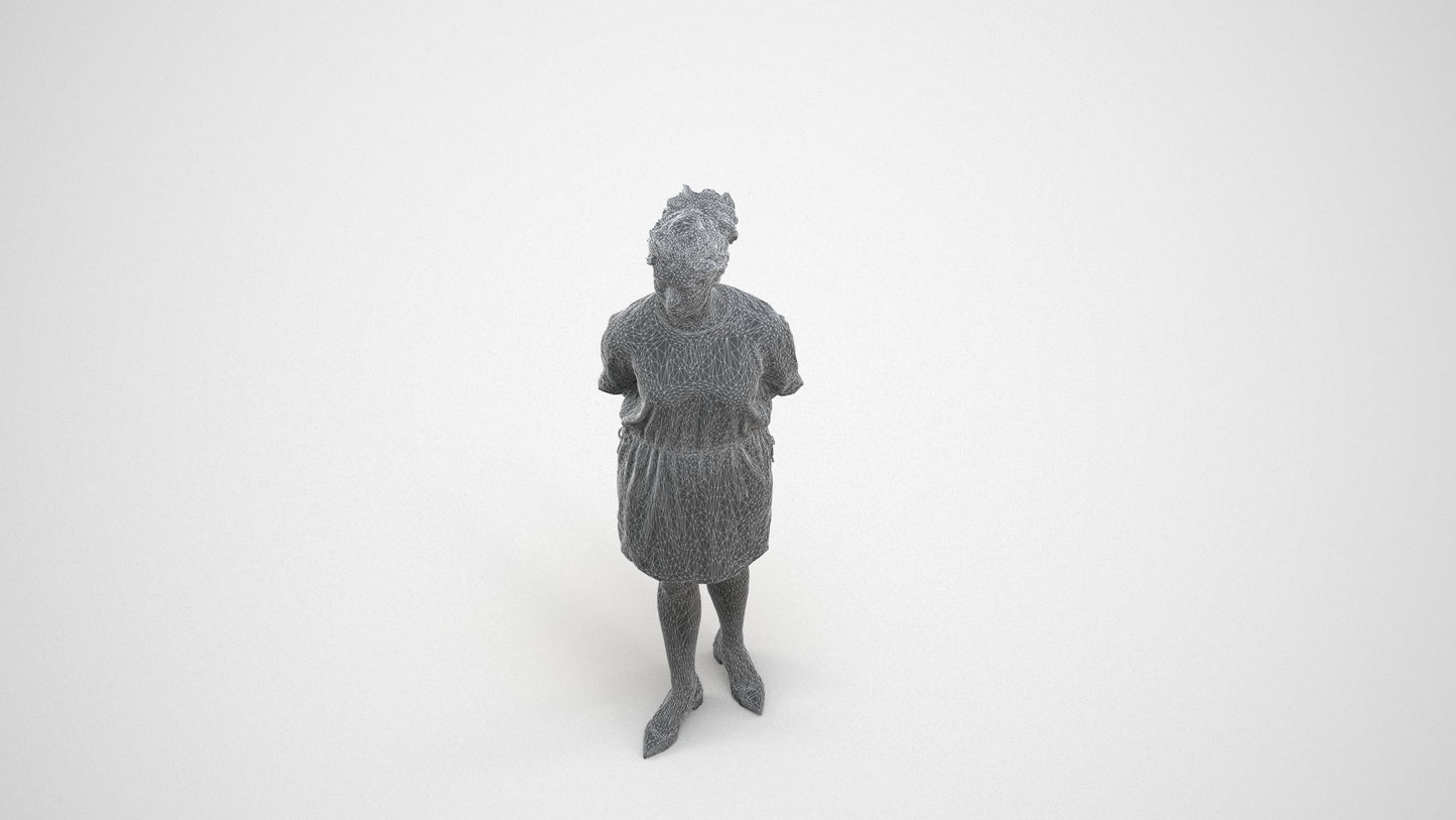 3D people model woman casual standing, scanned human for 3ds Max rendering, wireframe three-quarter view